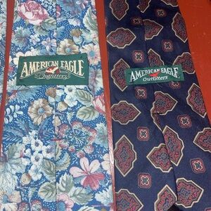 2 Vintage American Eagle Outfitters Men’s Neckties 3.5”  Floral Geometric Blue